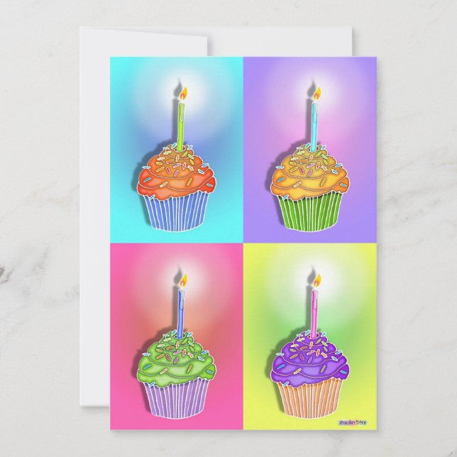 Invitations - Pop Art Birthday Cupcakes (Devant)