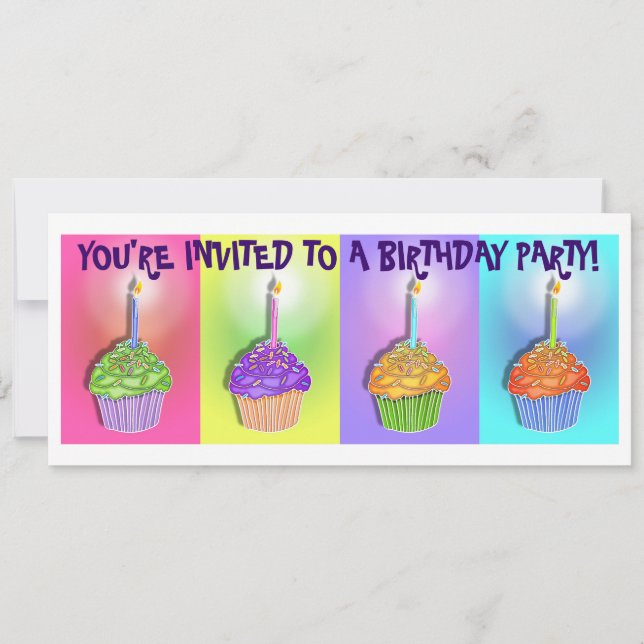 Invitations - Pop Art Birthday Cupcakes (Devant)