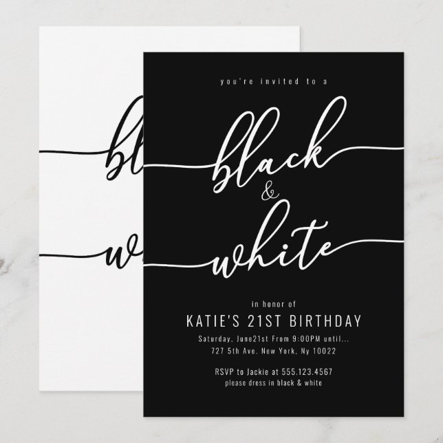 Invitations pour adultes, noirs et blancs (Devant / Derrière)