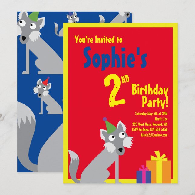Invitations pour la fête d'anniversaire de Wolf An (Devant / Derrière)