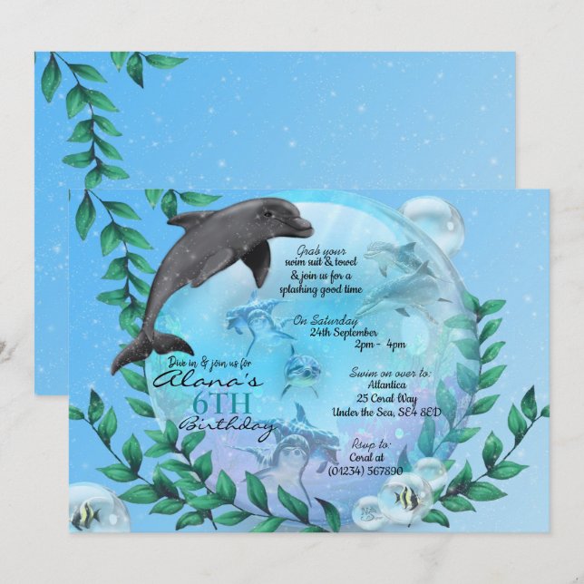 Invitations pour la fête d'anniversaire du Dolphin (Devant / Derrière)