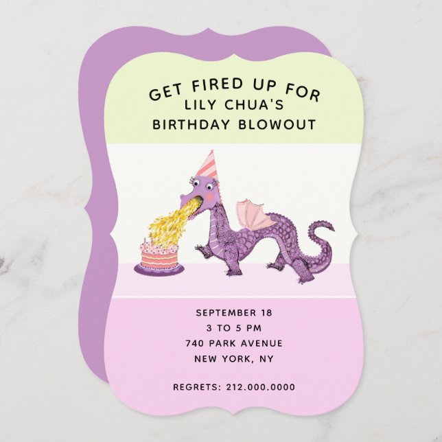 Invitations pour la fête d'anniversaire du dragon  (Devant / Derrière)