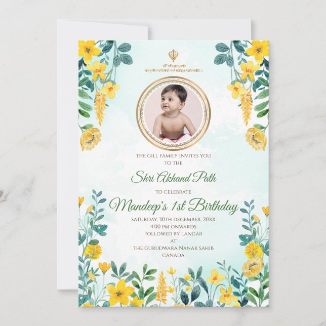 Invitations pour l'Akhand Path pour le 1er anniver (Devant)