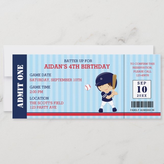 Invitations pour l'anniversaire de baseball (Navy  (Devant)