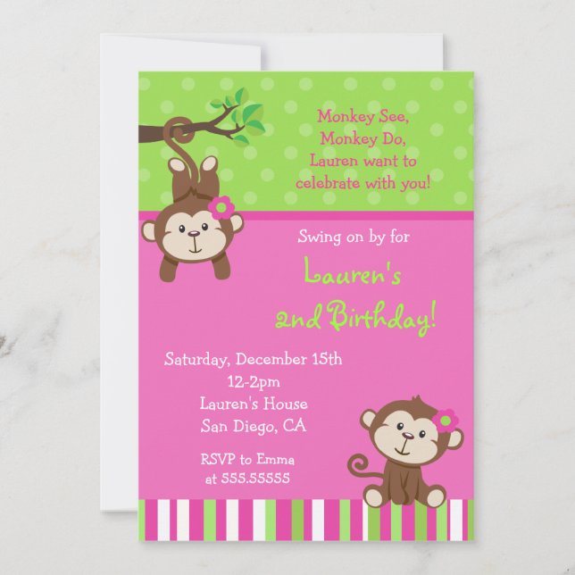 Invitations pour l'anniversaire de Mod Monkey (Devant)