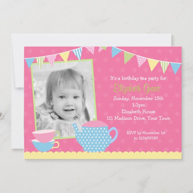 Invitations pour l'anniversaire de Tea Party (Devant)