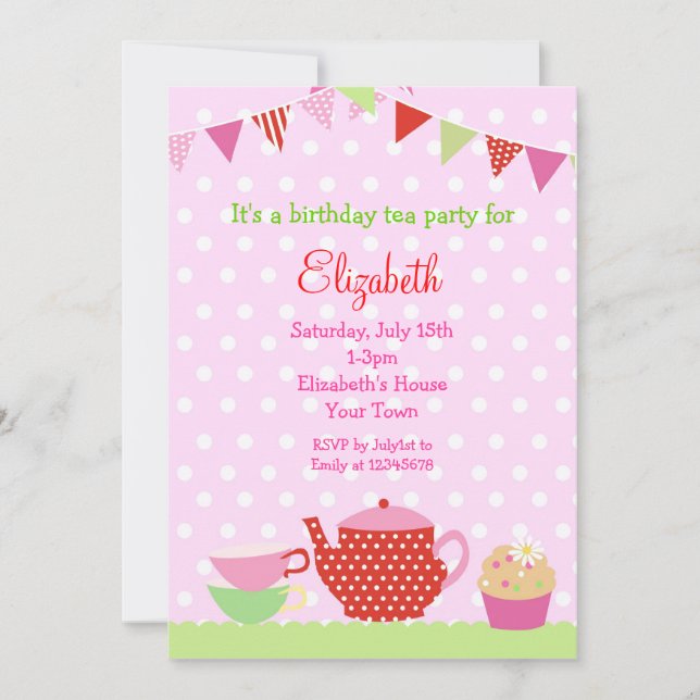 Invitations pour l'anniversaire de Tea Party (Devant)