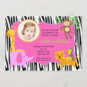 Invitations pour l'anniversaire de Zebra Jungle