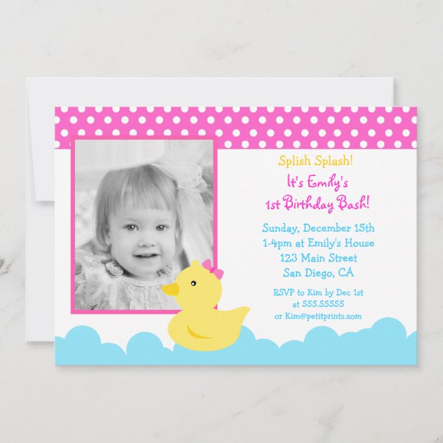 Invitations pour l'anniversaire du canard en caout (Devant)