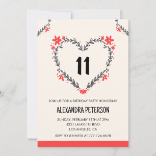 Invitations pour le 11e anniversaire de son coeur 