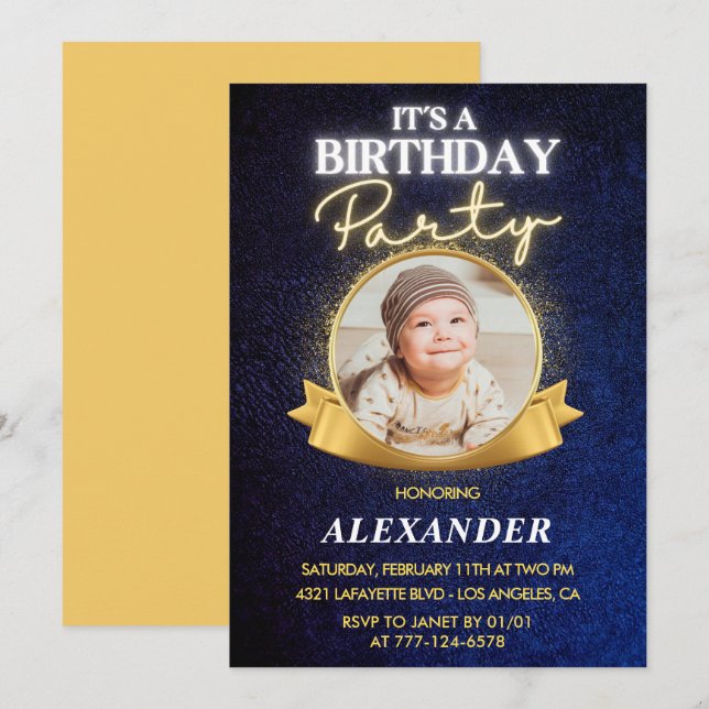 Invitations pour le 1er anniversaire Elegant Chic  (Devant / Derrière)