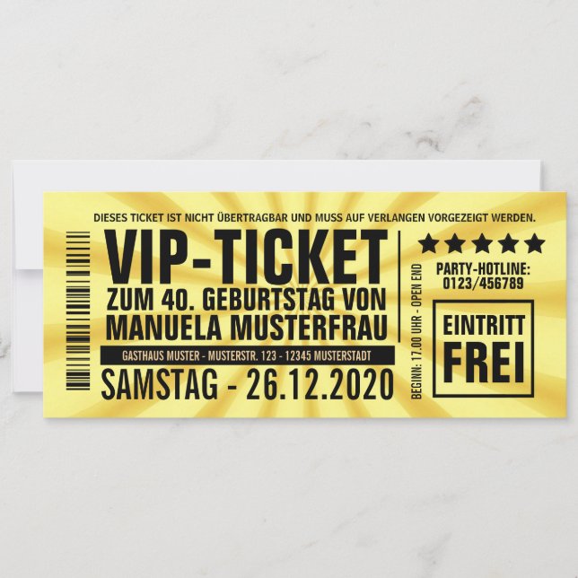 Invitations pour le 40e anniversaire (“VIP”) (Devant)