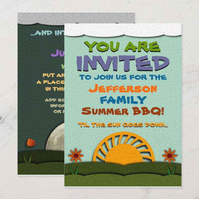 Invitations pour le barbecue d'été de jour et de n (Devant / Derrière)