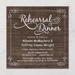 Invitations pour le dîner de répétition en bois ru