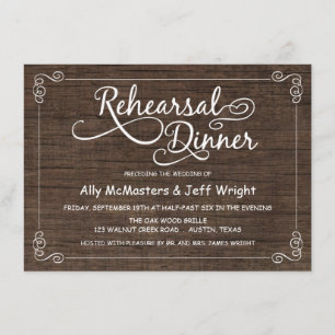 Invitations pour le dîner de répétition en bois ru