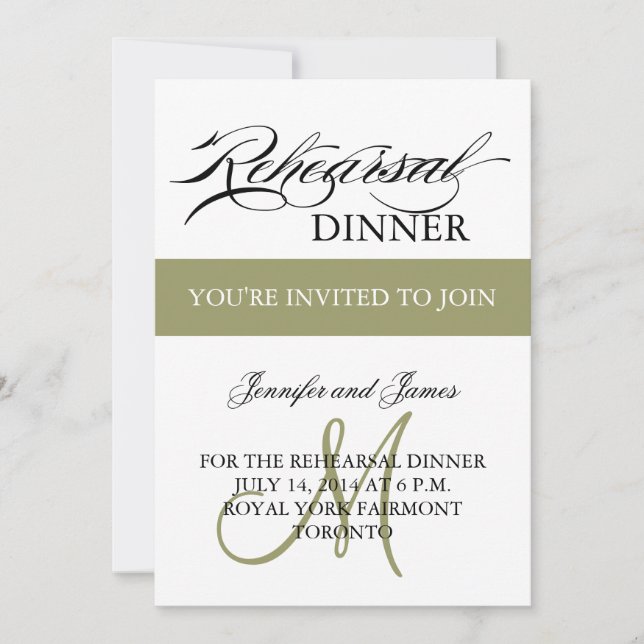 Invitations pour le dîner de répétition Monogramme (Devant)