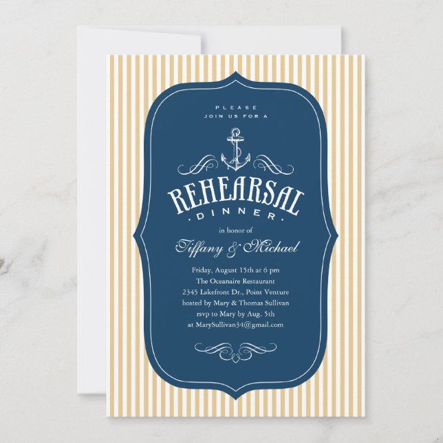 Invitations pour le dîner de répétition nautique (Devant)