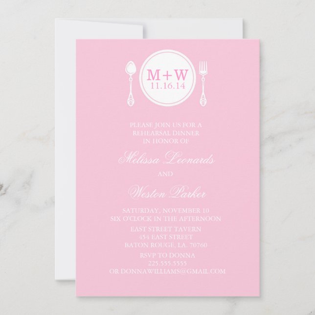 Invitations pour le dîner de répétition sur plaque (Devant)