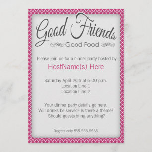 Invitations pour le dîner en rose