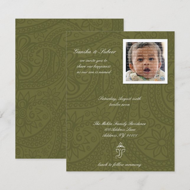 Invitations pour le nom de bébé de Namkaran vert C (Devant / Derrière)