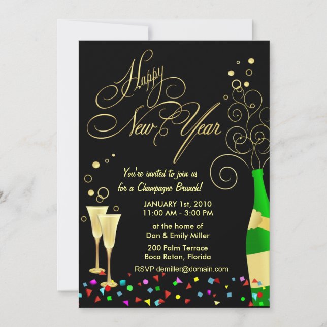 Invitations pour le Nouvel An - Brunch au Champagn (Devant)