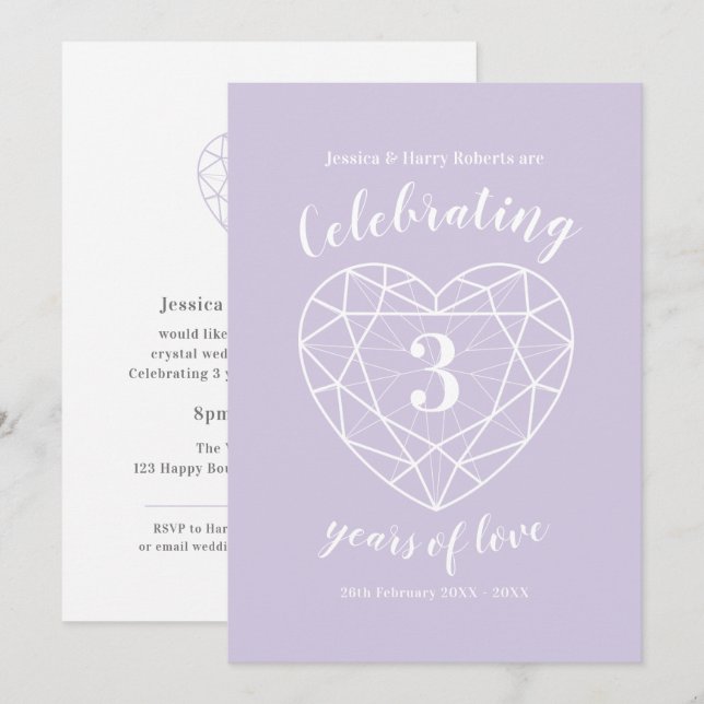 Invitations pour les 3 ans de mariage - Noces de c (Devant / Derrière)