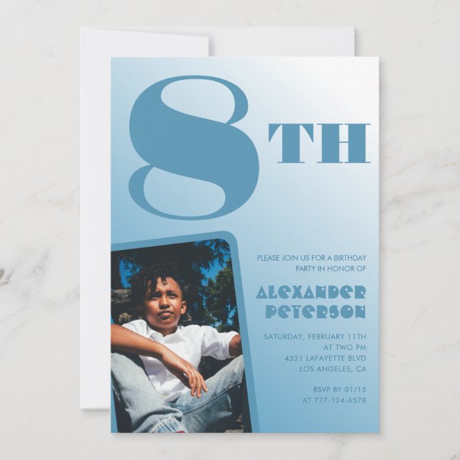 Invitations pour les enfants de 8e anniversaire Ph (Devant)