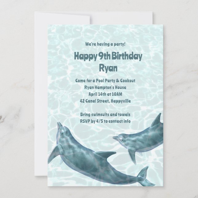 Invitations pour les enfants Dolphin Anniversaire (Devant)