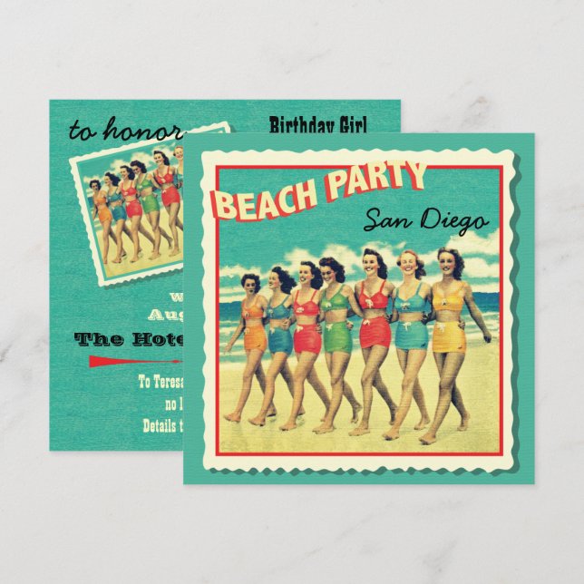 Invitations pour les fêtes de plage de cartes post (Devant / Derrière)