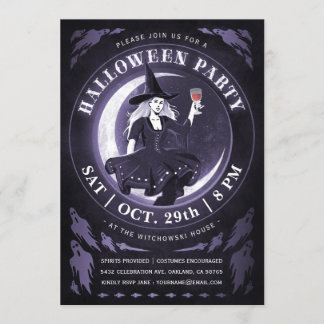 Invitations pour l'Halloween sorcière et lune | Po