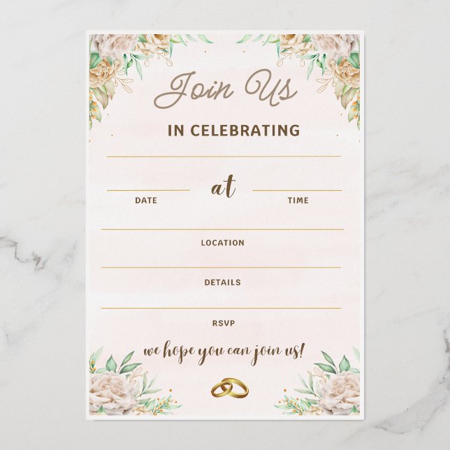 Invitations pour Mariage Anniversaire, Mariage rom (Recto)