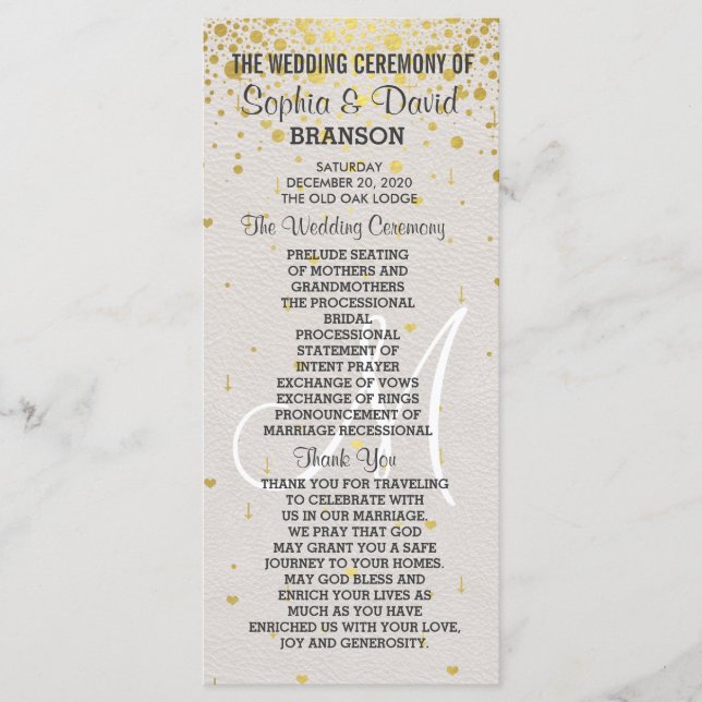 Invitations pour mariages | Gold Confetti Programm (Devant)