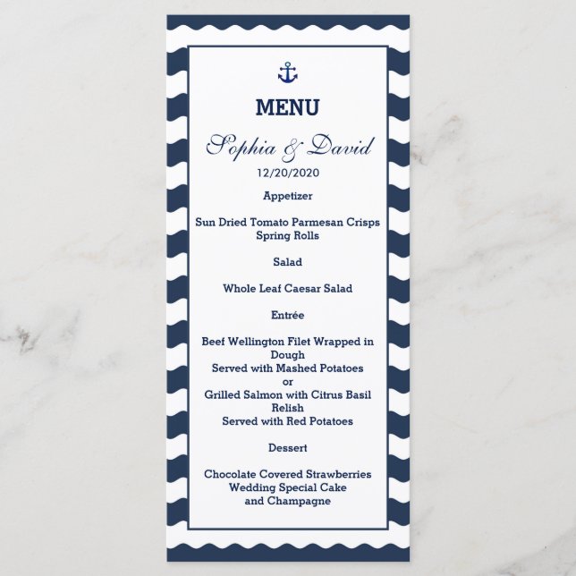 Invitations pour mariages | Menu Vagues marine (Devant)