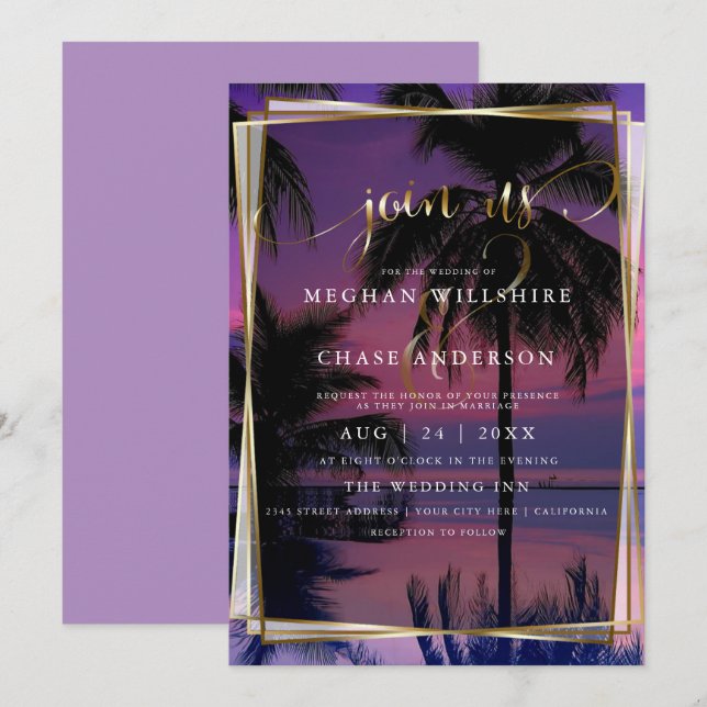 Invitations pour mariages | Plage de nuit tropical (Devant / Derrière)