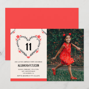 Invitations pour son 11e anniversaire Floral Heart