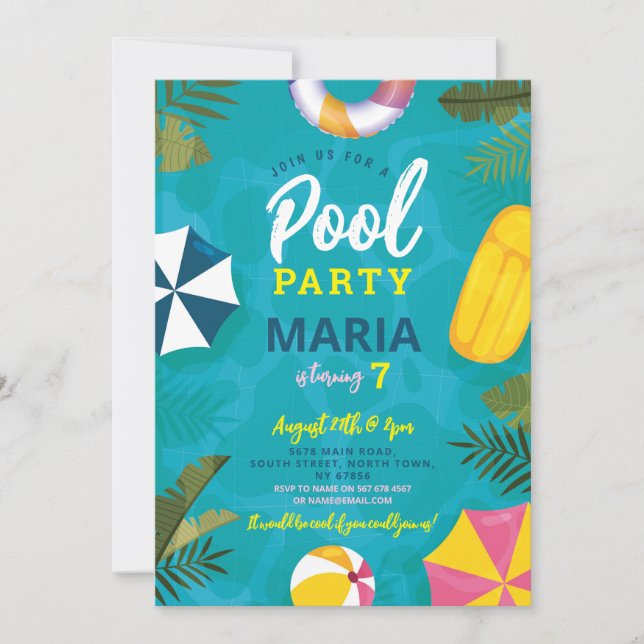 Invitations pour une fête au bord de la piscine po (Devant)
