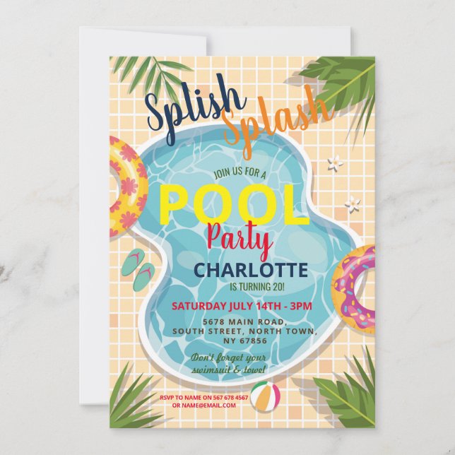 Invitations pour une fête au bord de la piscine po (Devant)