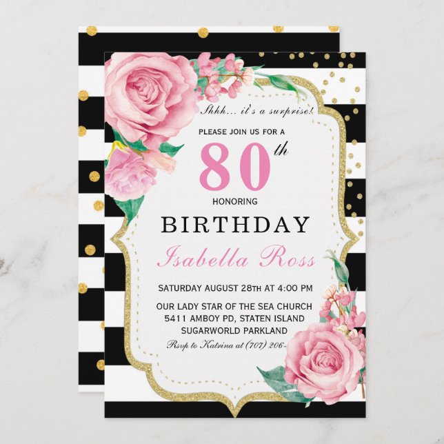 Invitations pour une fête de 80e anniversaire (Devant / Derrière)