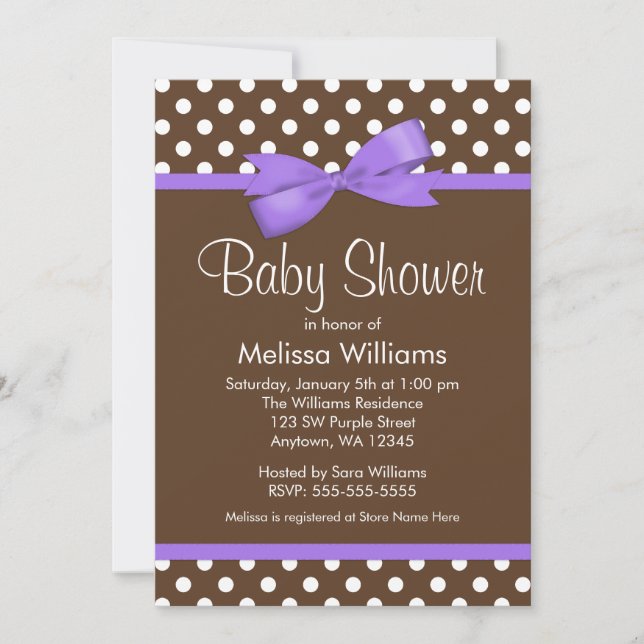 Invitations pourpres de baby shower de point de (Devant)