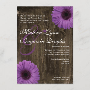 Invitations pourpres en bois de mariage de