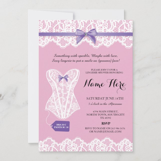 Invitations pourpres nuptiales de corset de douche (Devant)