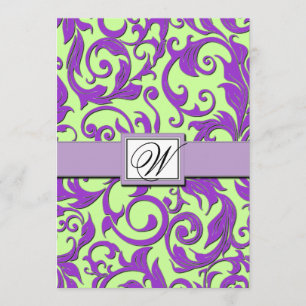 Invitations Purple & Lime Green Mariage damassé