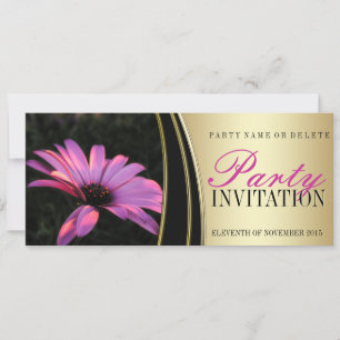 Invitations Purple Pink Flower & Satin Gold Party