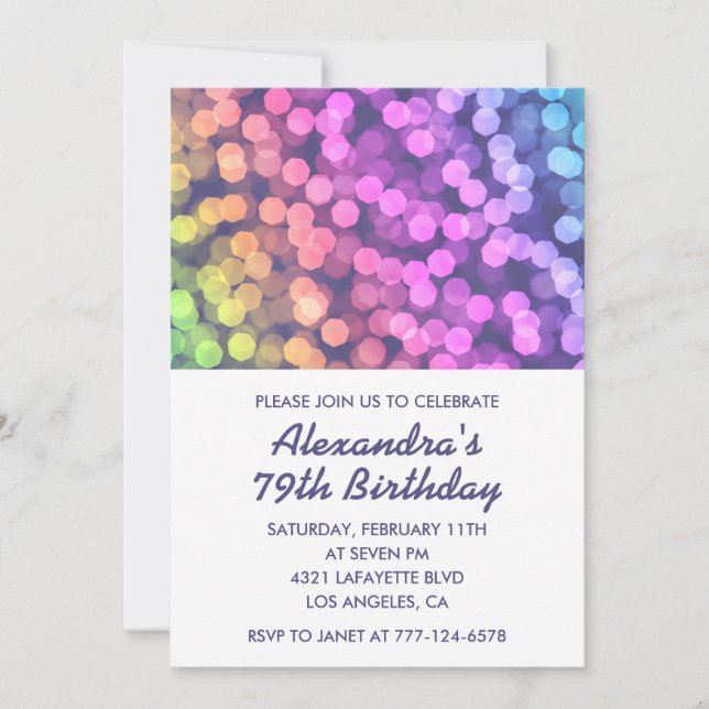 Invitations Rainbow moderne 79e anniversaire Confe (Devant)