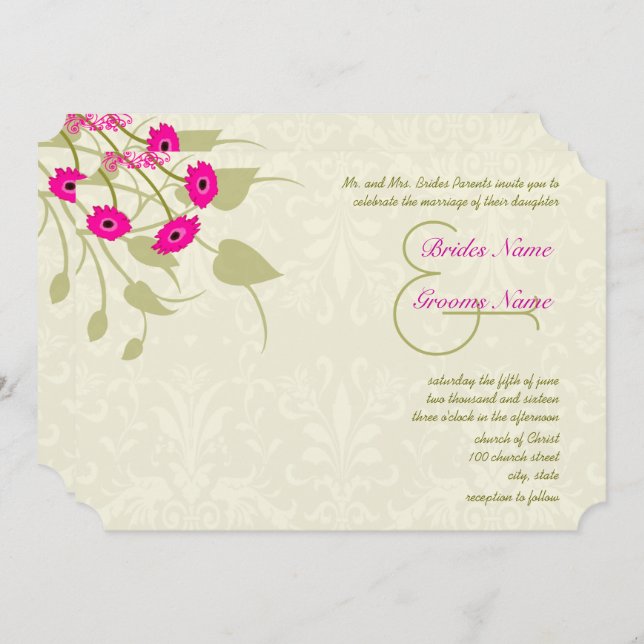 Invitations Raspberry Gerber Mariage damassé (Devant / Derrière)