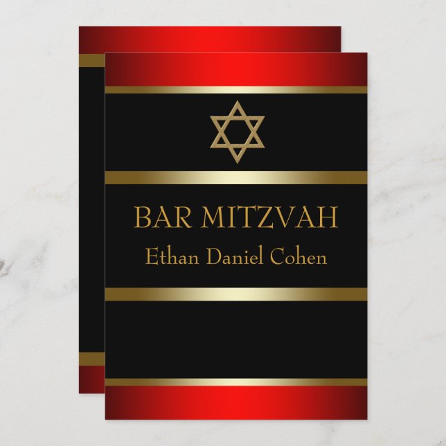 Invitations Red Bar Mitzvah (Devant / Derrière)