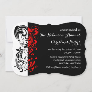 Invitations Red+Black Elegant Swirl Fête