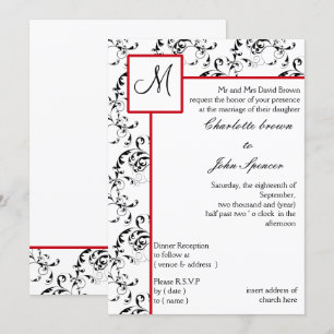 Invitations Red Black Mariage damassé