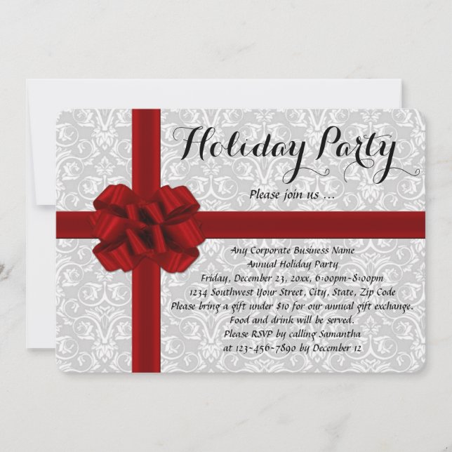 Invitations Red Gift Bow Holiday Party (Devant)