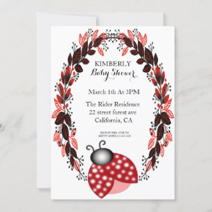 Invitations Red Ladybug Red Feuilles Baby Shower